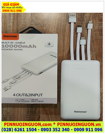 Sạc dự phòng HAM-18CAP, Pin sạc dự phòng HAM-18CAP Buil-In-Cable (chuẩn 10 000mAh) /với 4 dây USB sạc gắn sẳn vào Box